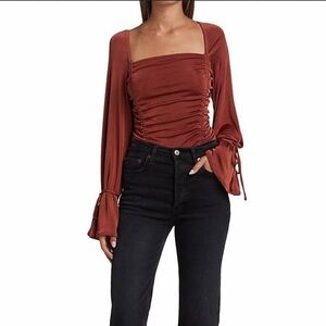 Free People Intimately Meant To Be Ruched Top Bell Sleeve in Cherry Chai -size M